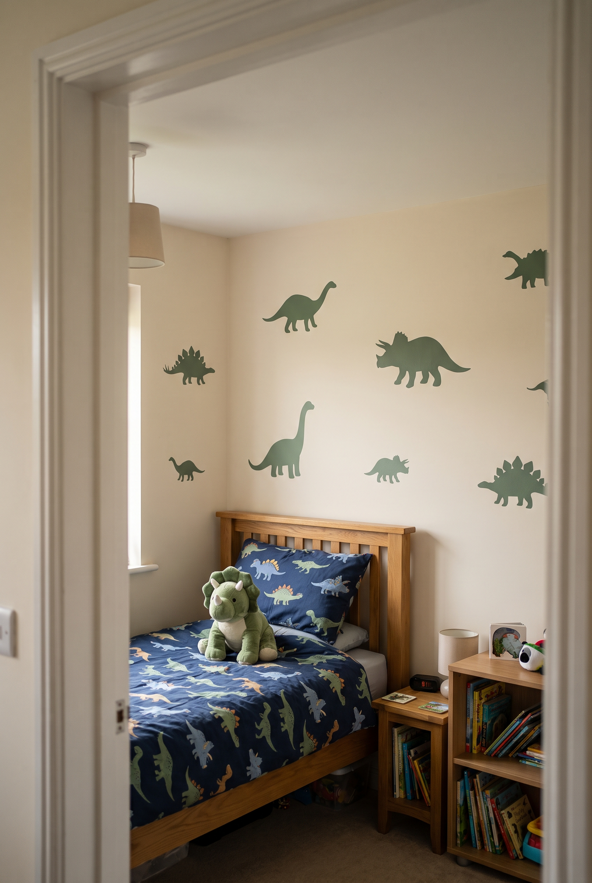 Dinosaur-themed bedroom before projection