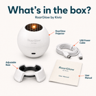 RoarGlow kit concept: projector, adjustable base, USB cable and simple user manual. Exact accessories are being finalized.