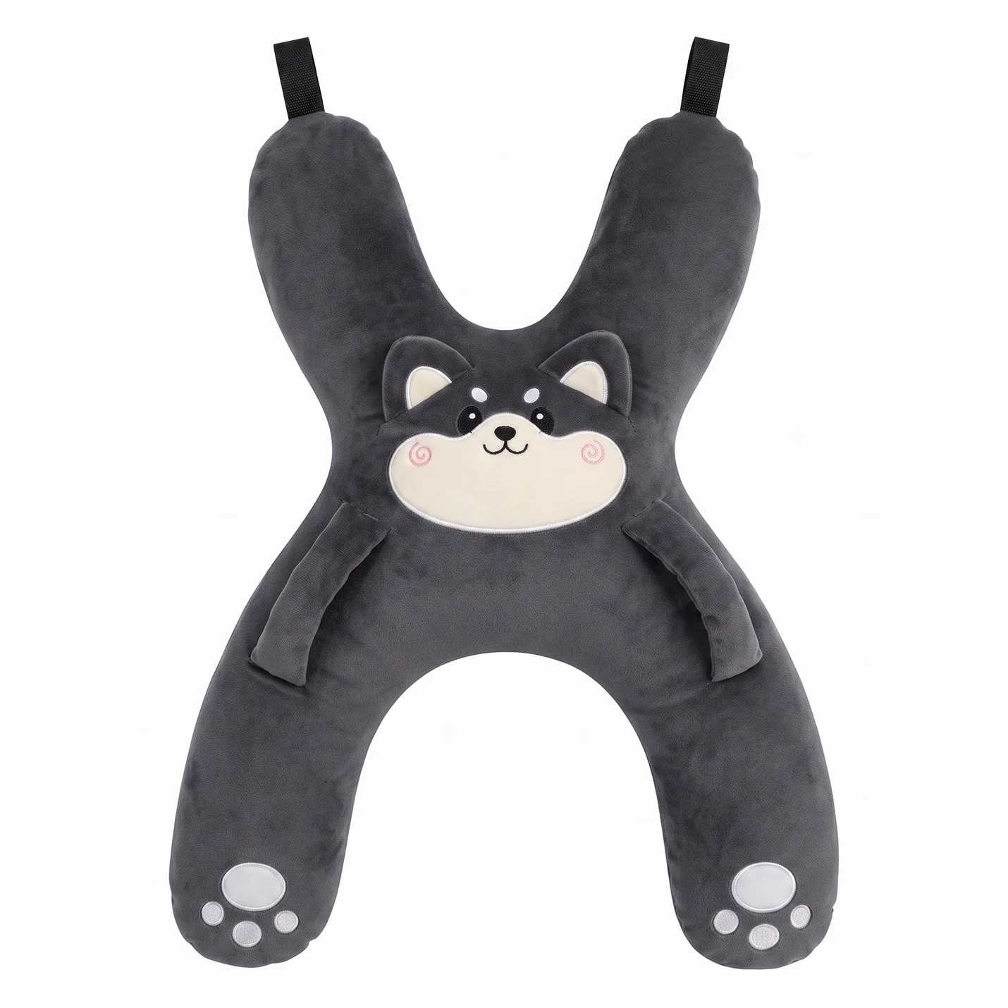 Kivio Snoozy Plush travel cushion in gray husky design