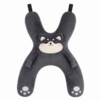 Kivio Snoozy Plush travel cushion in gray husky design